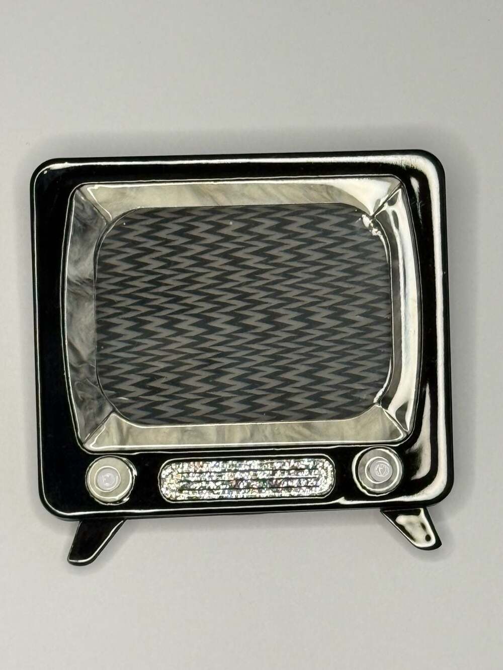 Lipstick & Chrome Retro TV Brooch Black White Acrylic